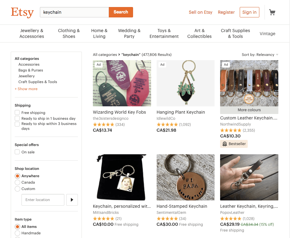 Etsy Etsy Search Listing Page