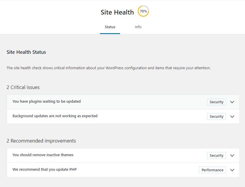 Site Health Status screenshot