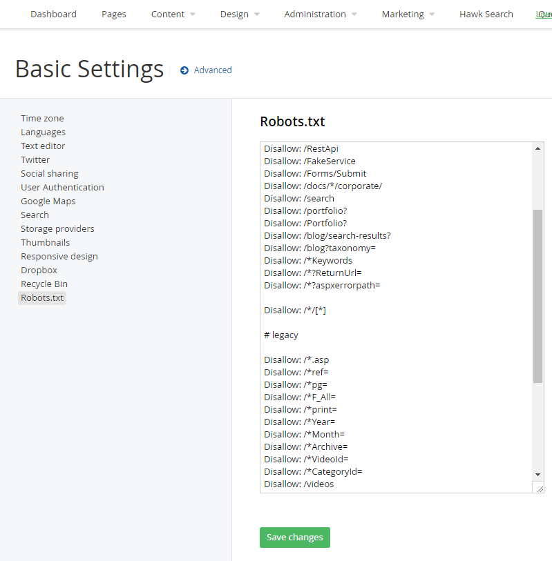 Sitefinity Robots.TXT